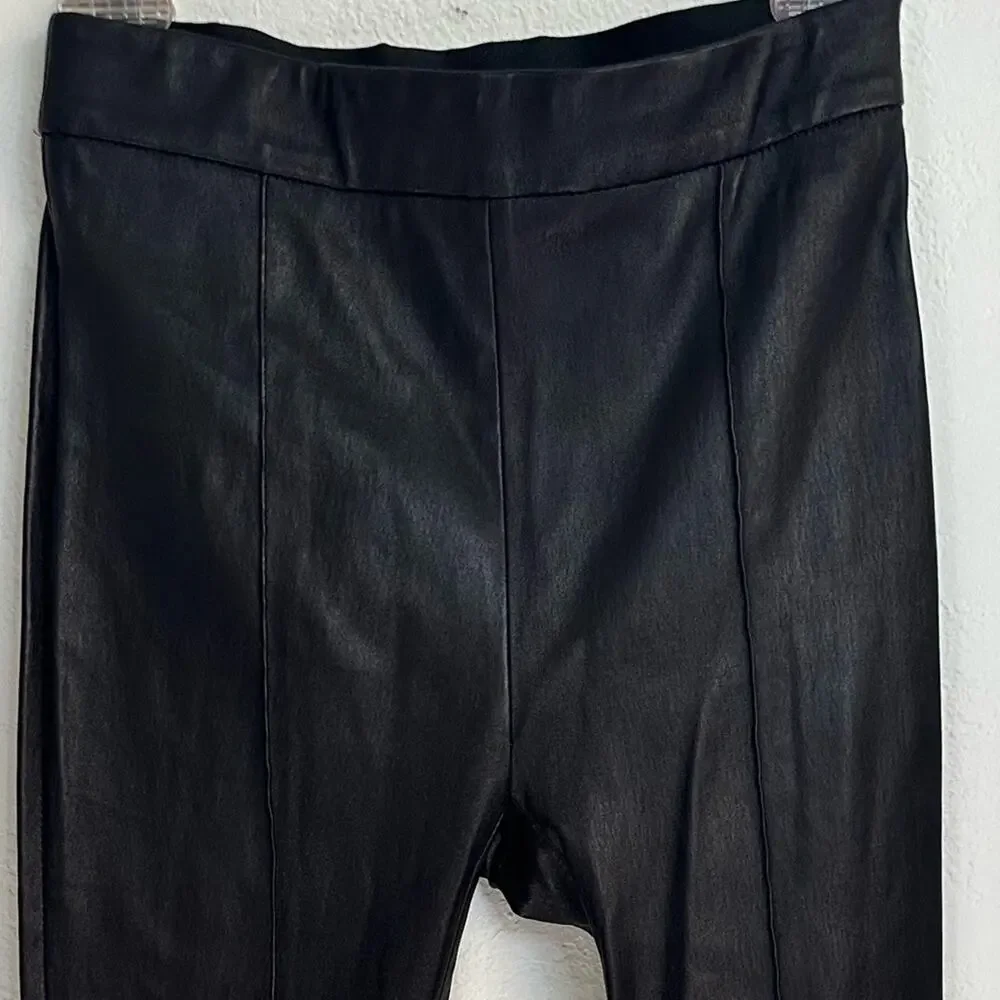 Rosetta Getty Pintuck Flare Leather Pants size US 2 Black Pull-On